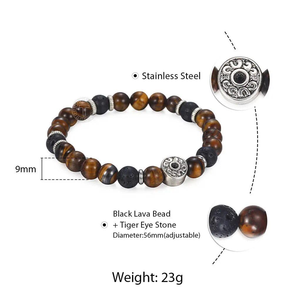 Tiger Eye & Black Lava Beaded Stretch Bracelet