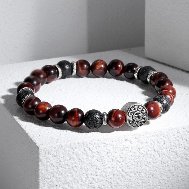 Tiger Eye & Black Lava Beaded Stretch Bracelet