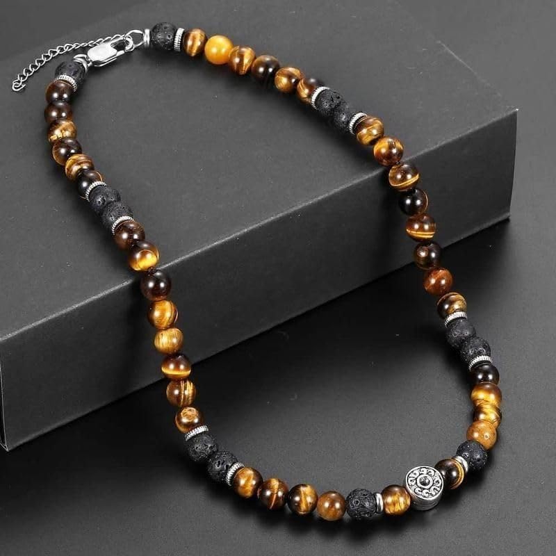 Men's Tiger Eye & Lava Stone Beaded Choker