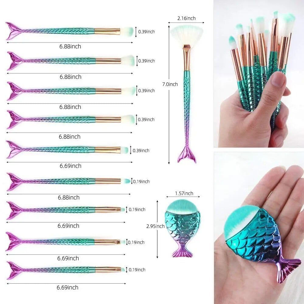 10Pcs Mermaid Style Makeup Brush Set