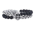 Stylish 8mm Lava Beads Men's Bracelet with Stainless Steel Wheat Link
