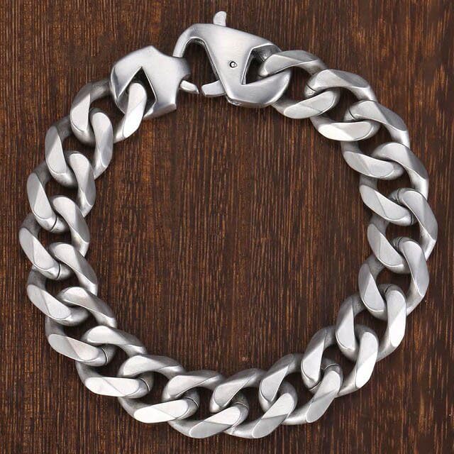 stylish matte silver 15mm stainless steel cuban link bracelet for men
