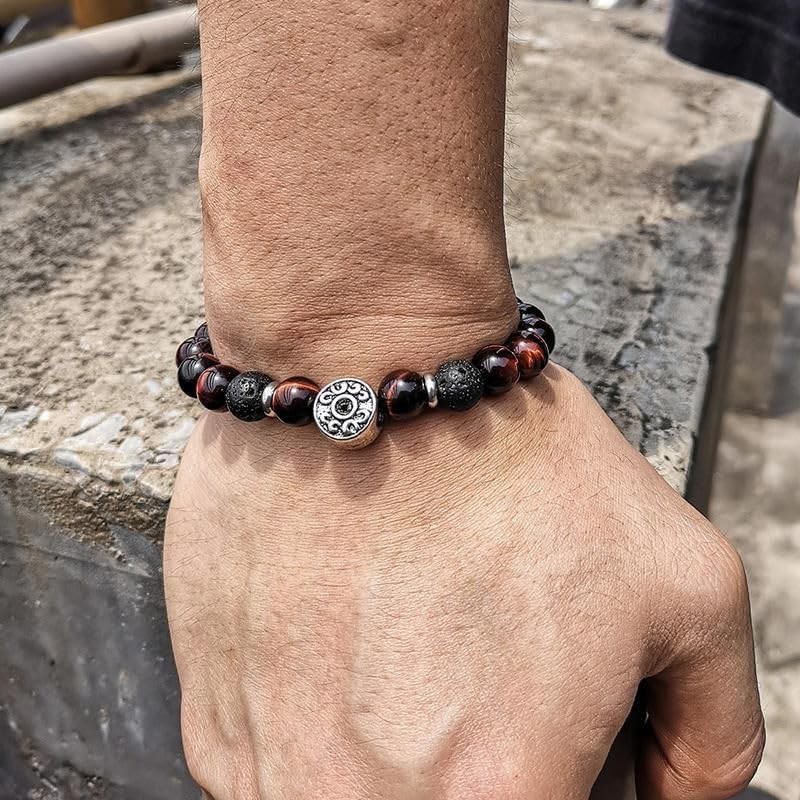 Tiger Eye & Black Lava Beaded Stretch Bracelet