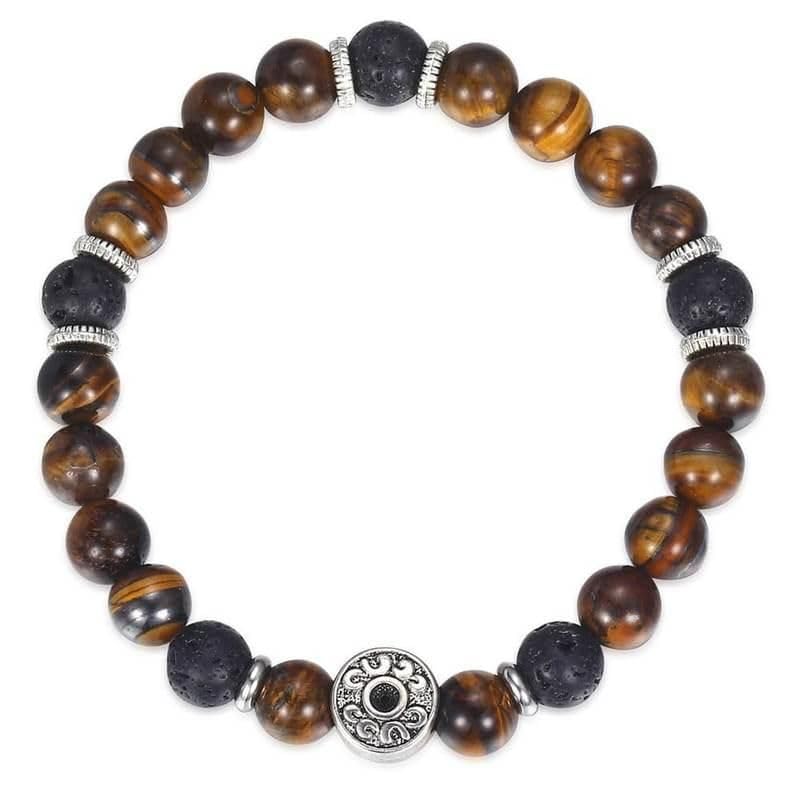 Tiger Eye & Black Lava Beaded Stretch Bracelet