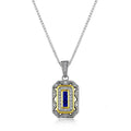 Elegant Vintage 925 Sterling Silver Blue Spinel and Cubic Zirconia Pendant Necklace with 18-Inch Chain
