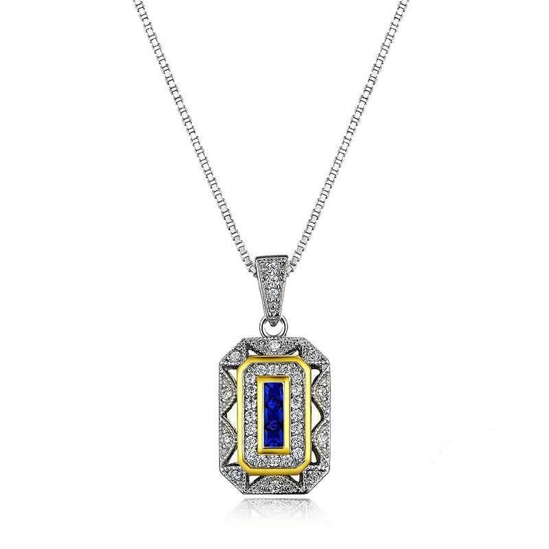 Elegant Vintage 925 Sterling Silver Blue Spinel and Cubic Zirconia Pendant Necklace with 18-Inch Chain