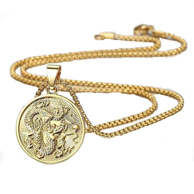 Gold Plated Dragon Pendant Necklace
