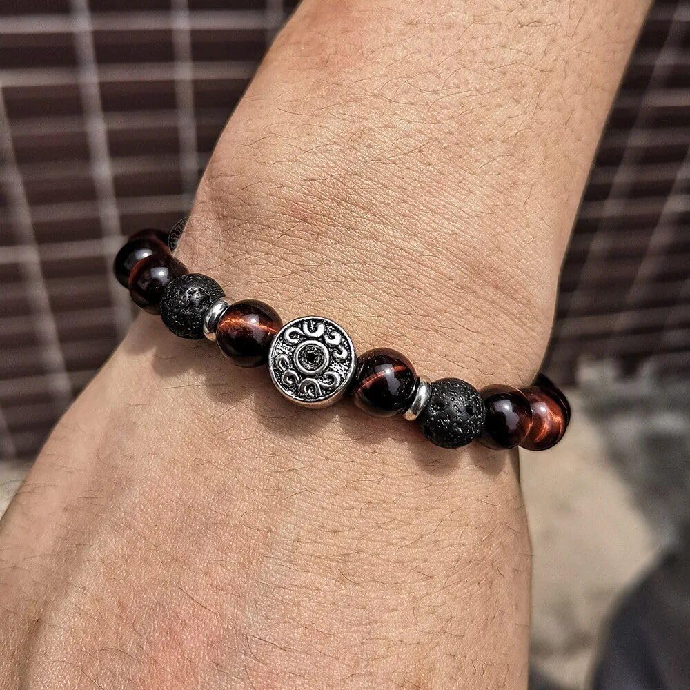 Tiger Eye & Black Lava Beaded Stretch Bracelet