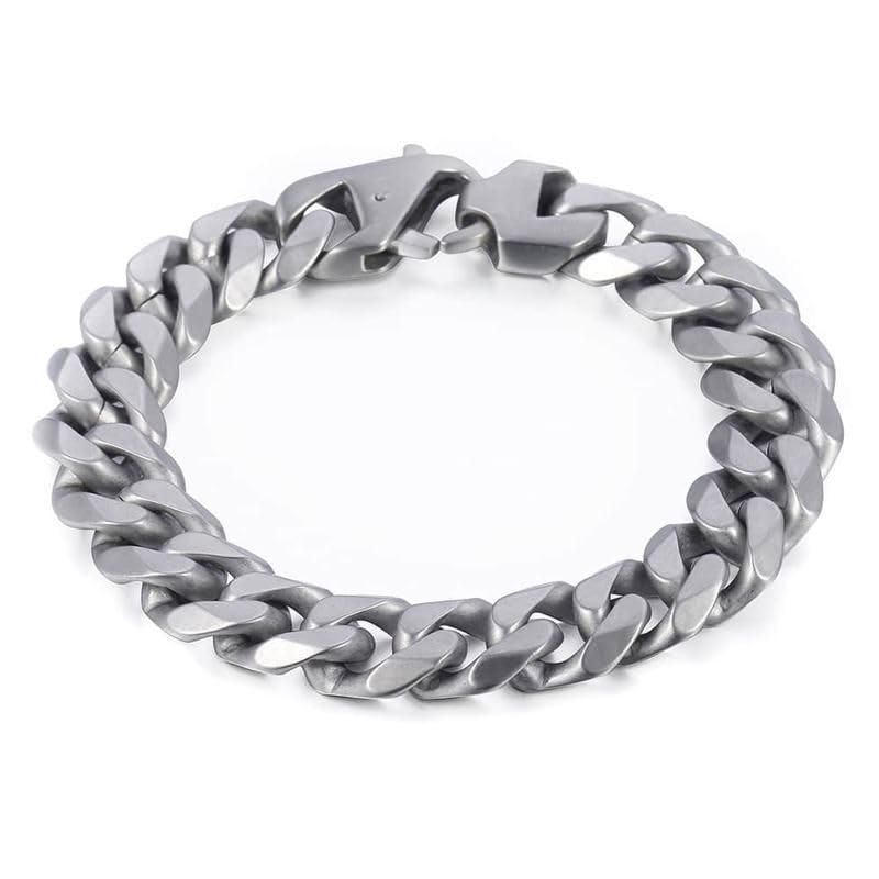 stylish matte silver 15mm stainless steel cuban link bracelet for men