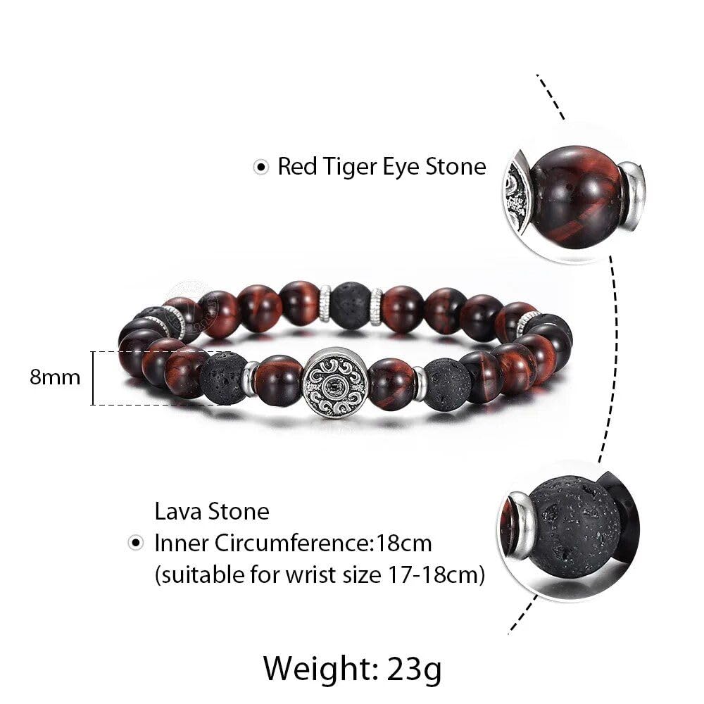 Tiger Eye & Black Lava Beaded Stretch Bracelet